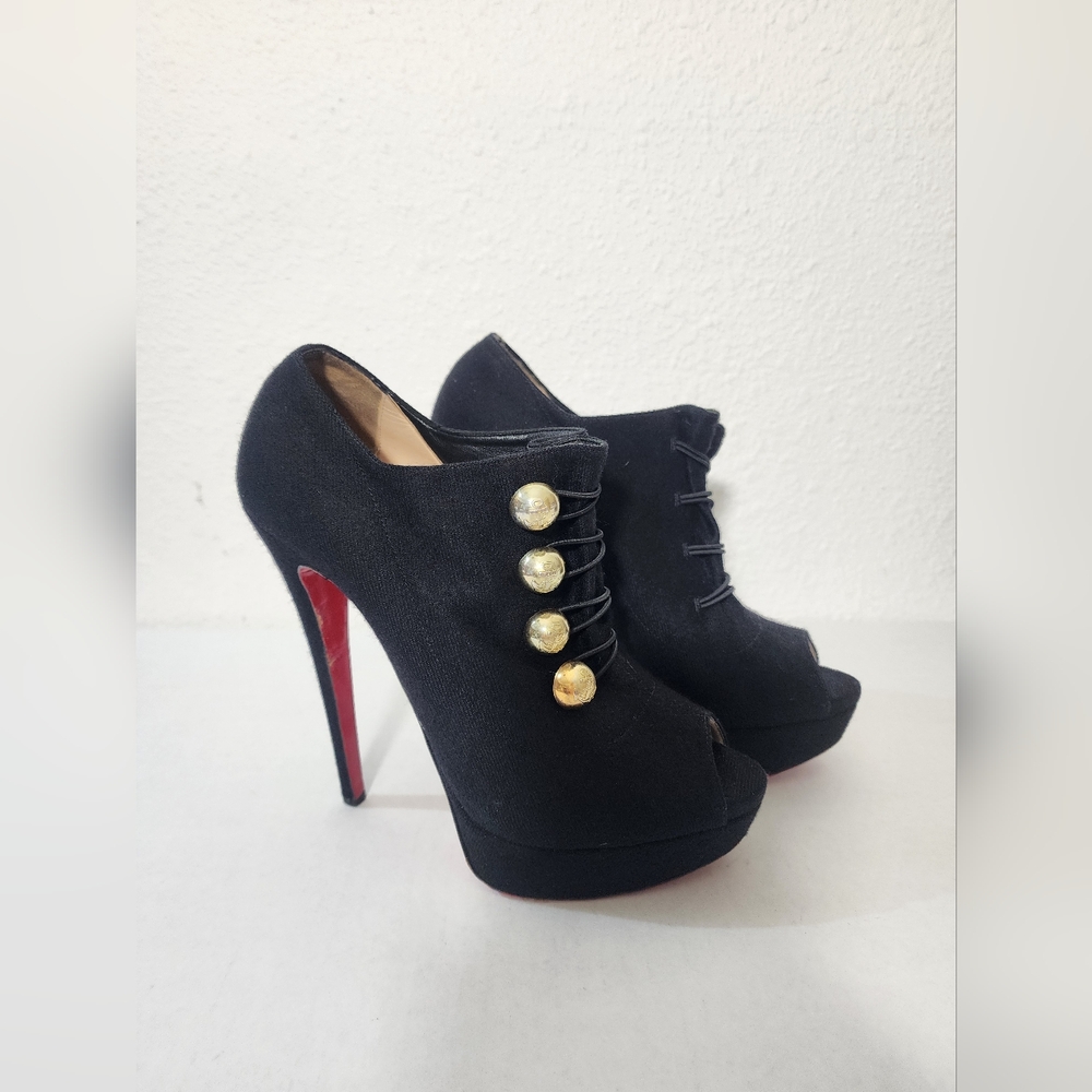 Christian LouboutinWomen's Black Flannel Heels Booties Gold Buttons 40.5 US 10